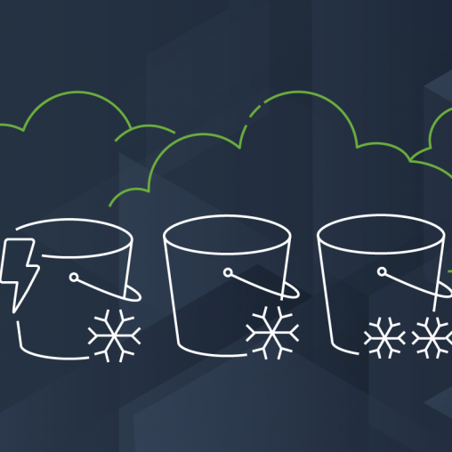 AWS imagery for S3 Glacier offerings of buckets with a snowflake and lightning bolt